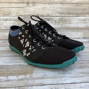 John Fluevog Asteroid Derby Sneakers M10 Black Teal Mixed Media Knit Leather